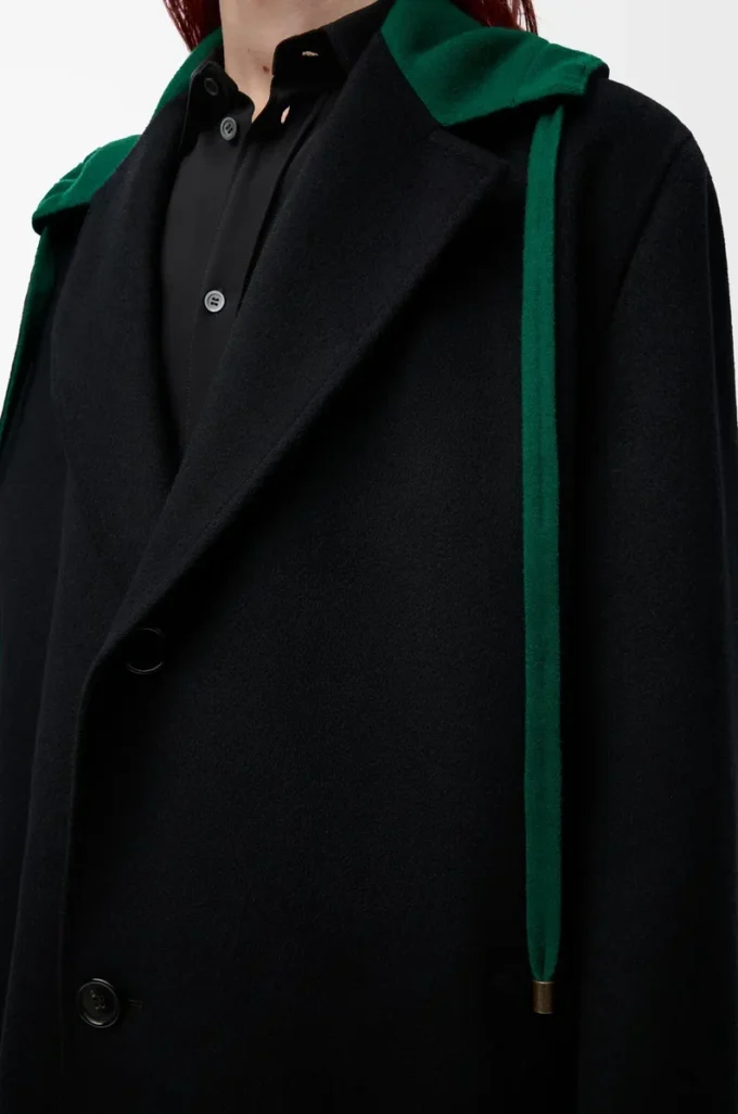 Abrigo con capucha de lana y cachemira negro/verde Abrigo con capucha de lana y cachemira negro/verde