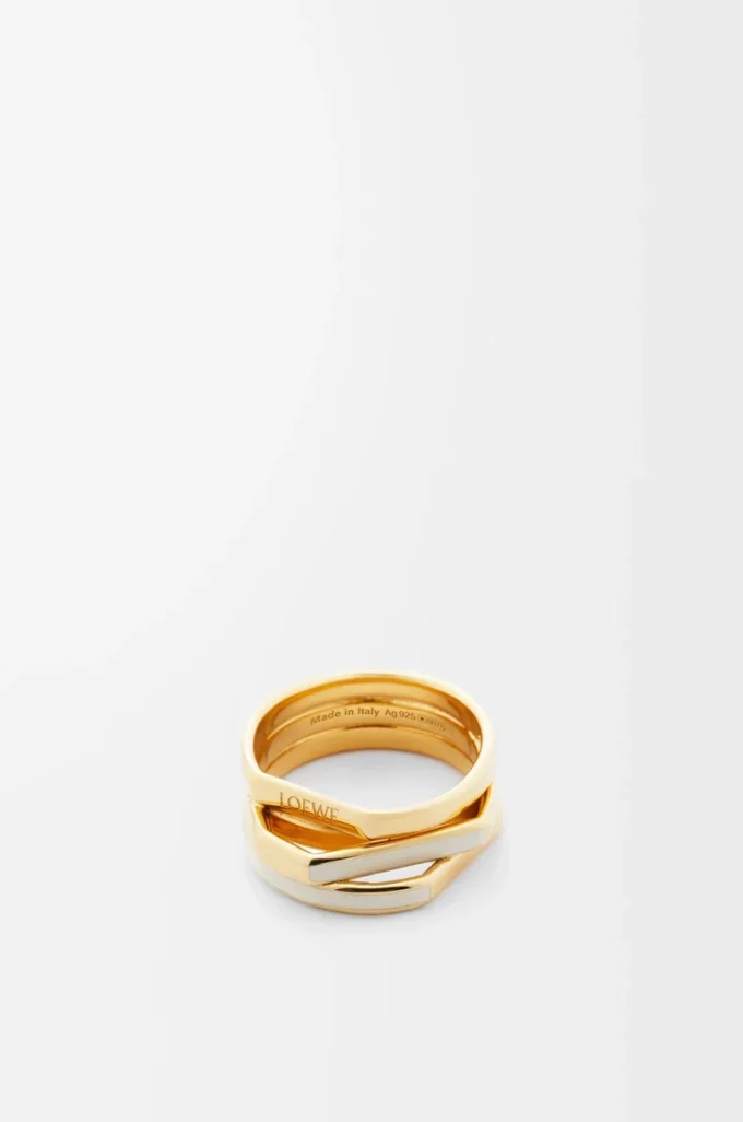 Anillo apilable en plata de ley y esmalte Oro/Marfil