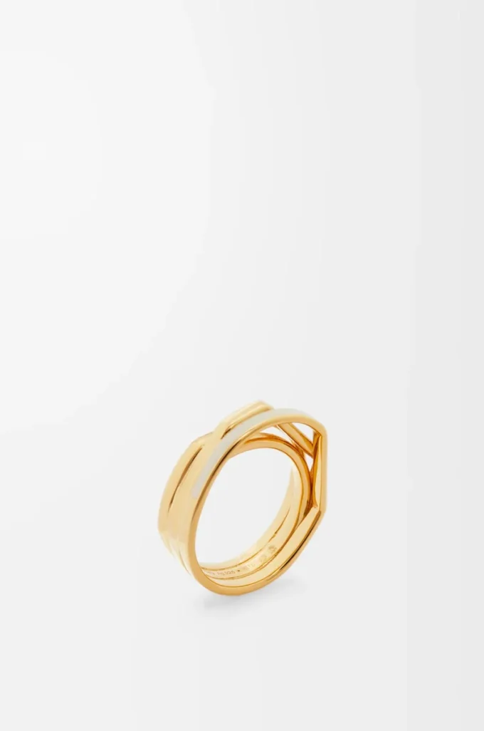 Anillo apilable en plata de ley y esmalte Oro/Marfil