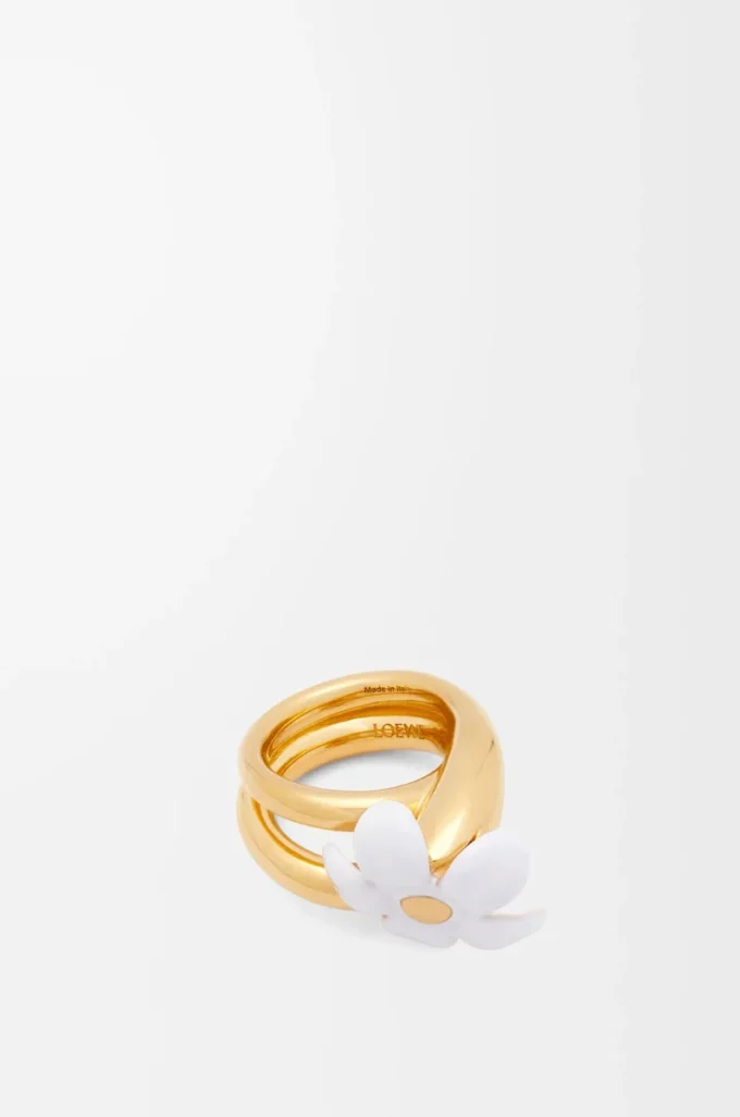 Anillo Flor en plata de ley y esmalte Oro/Blanco