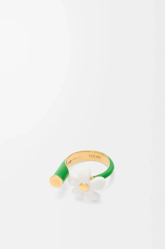 Anillo Flor en plata de ley y esmalte Oro/Blanco