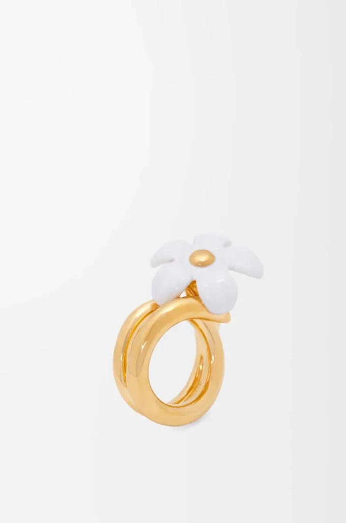 Anillo Flor en plata de ley y esmalte Oro/Blanco