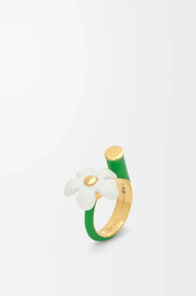 Anillo Flor en plata de ley y esmalte Oro/Blanco