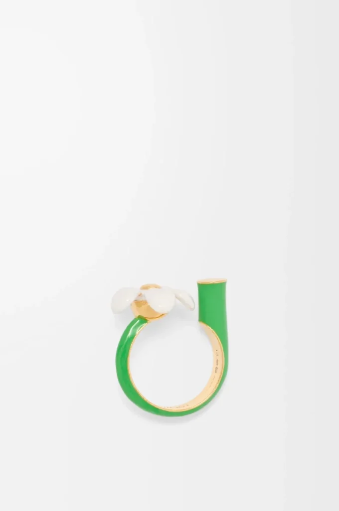Anillo Flor en plata de ley y esmalte Oro/Blanco