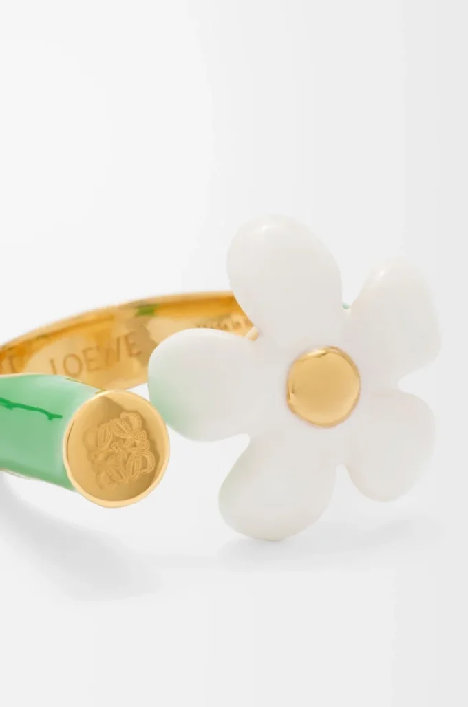 Anillo Flor en plata de ley y esmalte Oro/Blanco
