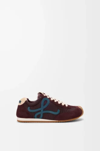 Ballet Runner 2.0 en nylon y piel de becerro Burdeos/Azul pato/Masa