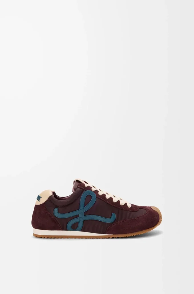 Ballet Runner 2.0 en nylon y piel de becerro Burdeos/Azul pato/Masa
