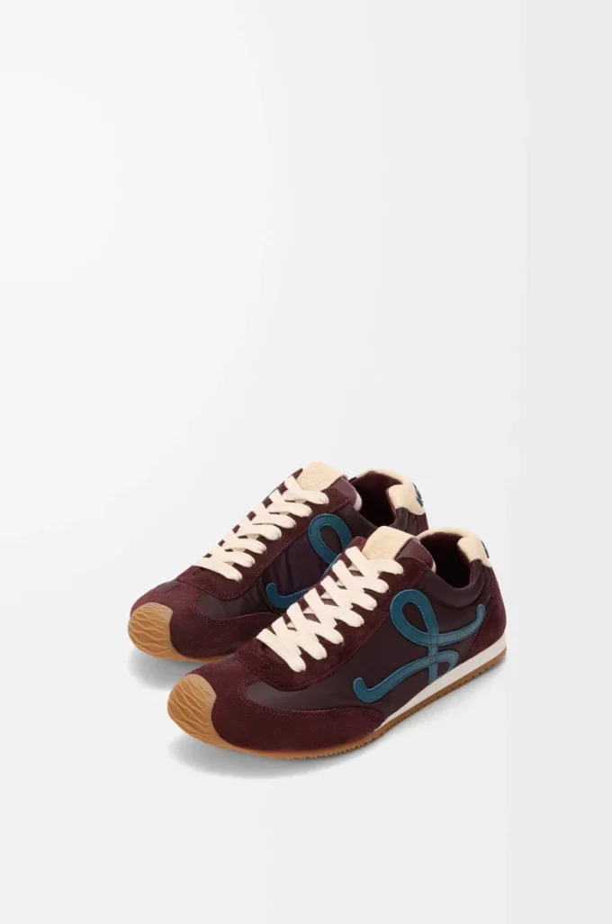 Ballet Runner 2.0 en nylon y piel de becerro Burdeos/Azul pato/Masa