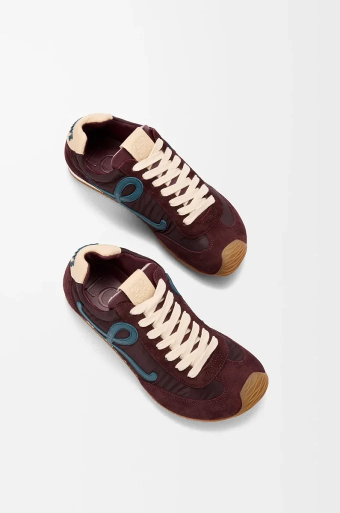 Ballet Runner 2.0 en nylon y piel de becerro Burdeos/Azul pato/Masa