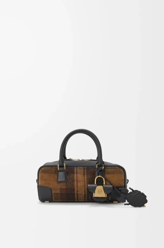 Bolso Amazona 23 recortado en ante tartán y piel de becerro napa marrón claro/negro Bolso Amazona 23 recortado en ante tartán y piel de becerro napa marrón claro/negro