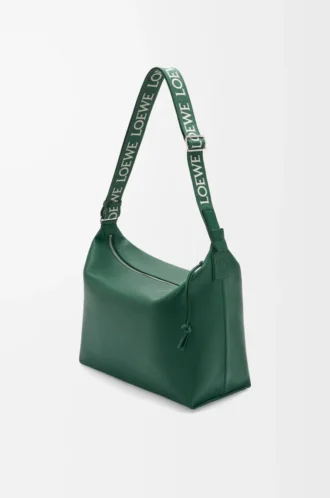 Bolso bandolera Cubi en piel de becerro lisa y suave y jacquard Evergreen