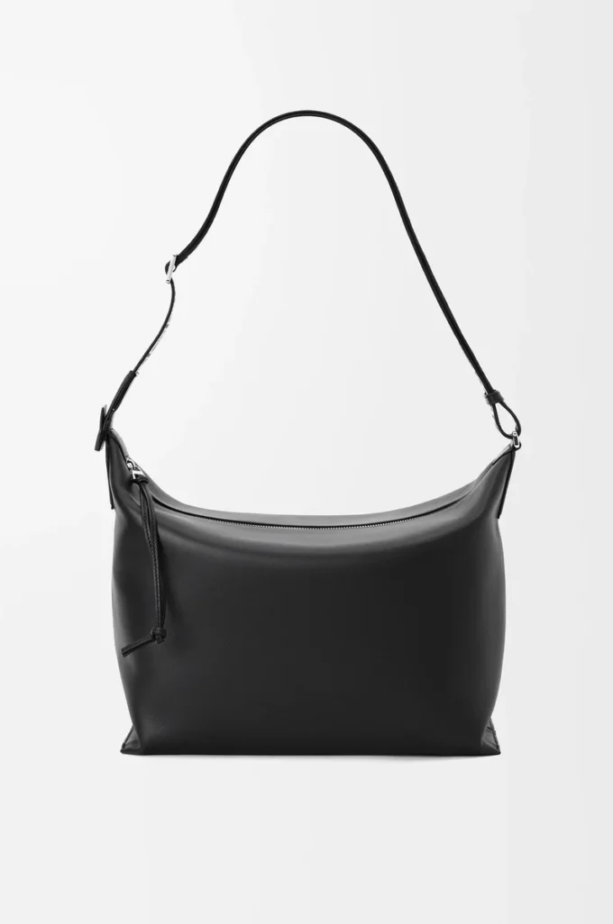 Bolso bandolera Cubi en piel de becerro suave y flexible y jacquard negro Bolso bandolera Cubi en piel de becerro suave y flexible y jacquard negro