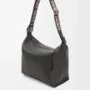 Bolso bandolera Cubi en piel de becerro suave y jacquard gris oscuro Bolso bandolera Cubi en piel de becerro suave y jacquard gris oscuro