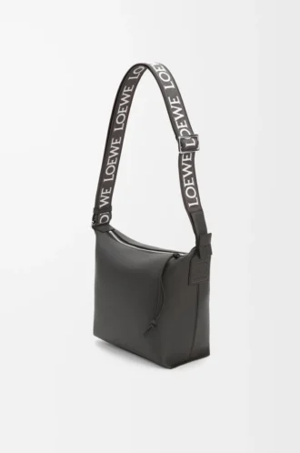 Bolso bandolera Cubi pequeño en piel de becerro suave y flexible y jacquard gris oscuro