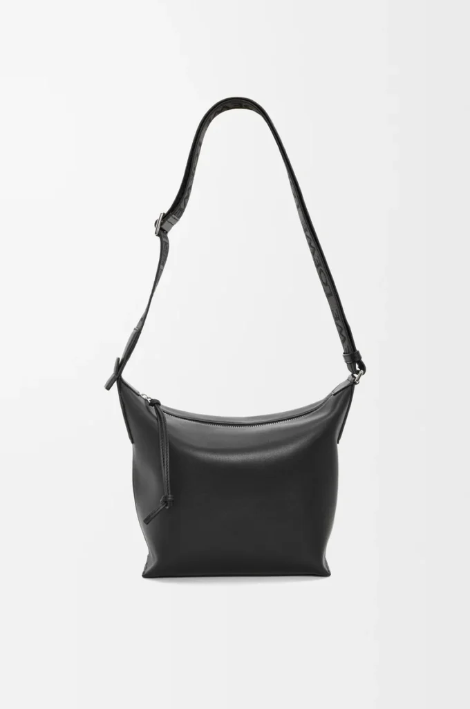 Bolso bandolera Cubi pequeño en piel de becerro suave y flexible y jacquard negro Bolso bandolera Cubi pequeño en piel de becerro suave y flexible y jacquard negro