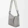Bolso bandolera Cubi pequeño en piel de becerro suave y jacquard gris asfalto Bolso bandolera Cubi pequeño en piel de becerro suave y jacquard gris asfalto