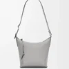 Bolso bandolera Cubi pequeño en piel de becerro suave y jacquard gris asfalto Bolso bandolera Cubi pequeño en piel de becerro suave y jacquard gris asfalto