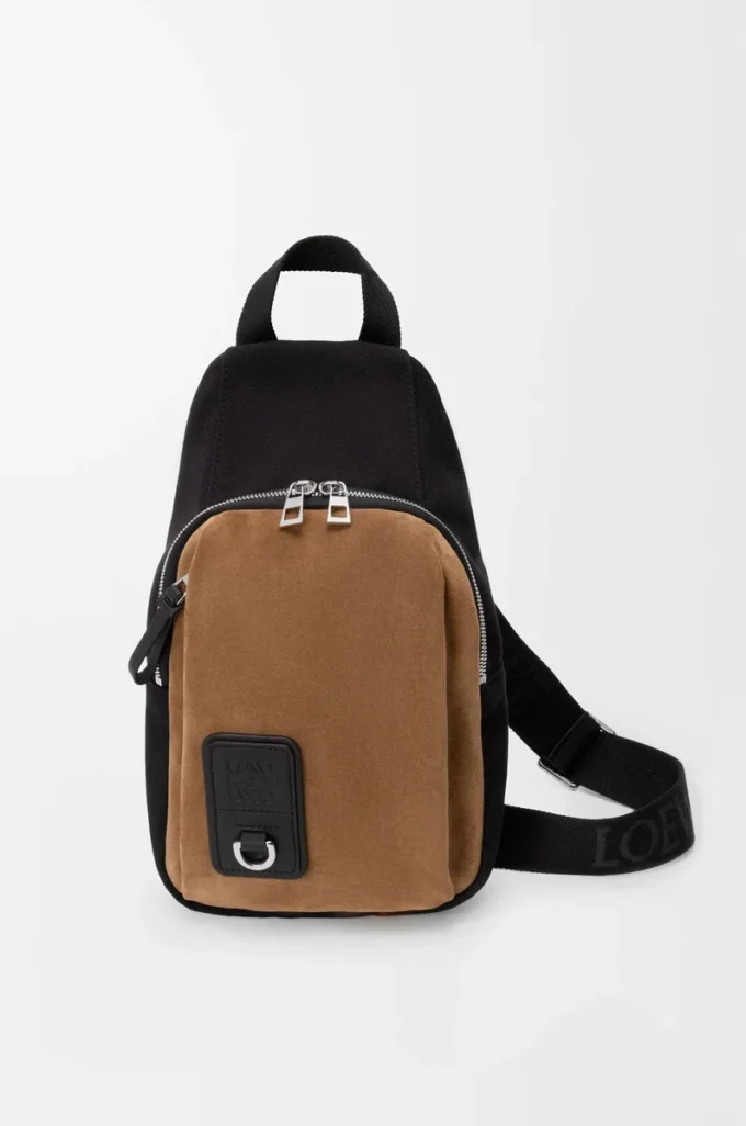 Bolso bandolera Flex en lona y ante Negro/Oro oscuro Bolso bandolera Flex en lona y ante Negro/Oro oscuro