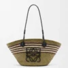 Bolso Basket Anagram pequeño en palma iraca y piel de becerro Caqui oscuro/Negro Bolso Basket Anagram pequeño en palma iraca y piel de becerro Caqui oscuro/Negro