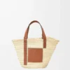 Bolso Basket en hoja de palma y piel de becerro Natural/Tan