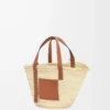 Bolso Basket en hoja de palma y piel de becerro Natural/Tan