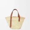 Bolso Basket en hoja de palma y piel de becerro Natural/Tan