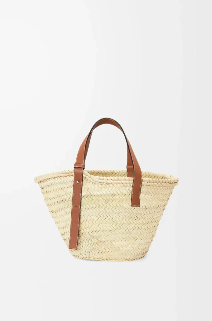 Bolso Basket en hoja de palma y piel de becerro Natural/Tan
