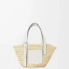 Bolso Basket pequeño en hoja de palma y piel de becerro Natural/Blanco Bolso Basket pequeño en hoja de palma y piel de becerro Natural/Blanco