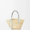 Bolso Basket pequeño en hoja de palma y piel de becerro Natural/Blanco Bolso Basket pequeño en hoja de palma y piel de becerro Natural/Blanco