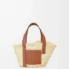 Bolso Basket pequeño en hoja de palma y piel de becerro Natural/Marrón claro Bolso Basket pequeño en hoja de palma y piel de becerro Natural/Marrón claro