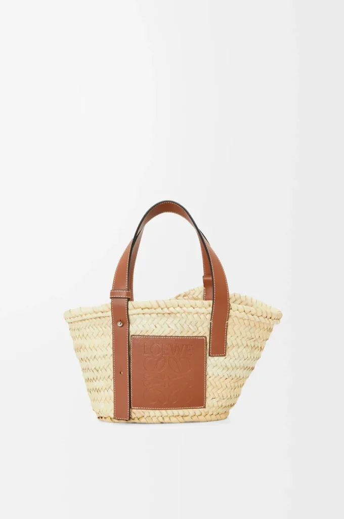 Bolso Basket pequeño en hoja de palma y piel de becerro Natural/Marrón claro Bolso Basket pequeño en hoja de palma y piel de becerro Natural/Marrón claro