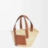 Bolso Basket pequeño en hoja de palma y piel de becerro Natural/Marrón claro Bolso Basket pequeño en hoja de palma y piel de becerro Natural/Marrón claro