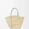 Bolso cesta en hoja de palma y piel de becerro Natural/Blanco Bolso cesta en hoja de palma y piel de becerro Natural/Blanco