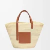 Bolso Classic Basket grande en hoja de palma y piel de becerro Natural/Tan Bolso Classic Basket grande en hoja de palma y piel de becerro Natural/Tan