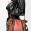 Bolso de mano Flamenco Landscape mediano en piel de becerro napa Pecan/Parrot Pink
