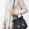 Bolso de mano Flamenco mediano Cats en denim bordado Azul