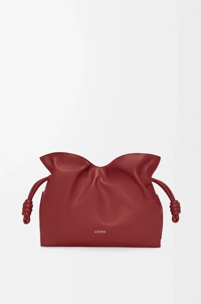 Bolso de mano Flamenco mediano en piel de becerro napa Burnt Red