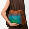 Bolso de mano Flamenco mediano en piel de becerro napa Caramel/Bright Green