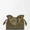 Bolso de mano Flamenco mediano en piel de becerro napa Dark Khaki