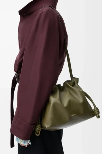 Bolso de mano Flamenco mediano en piel de becerro napa Dark Khaki
