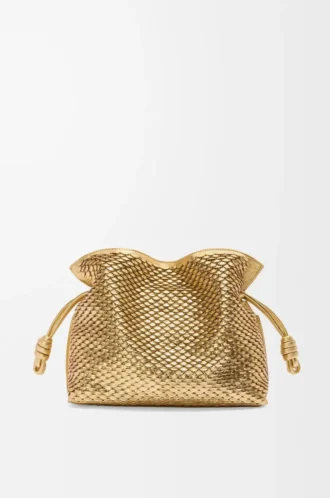 Bolso de mano Flamenco mediano en piel de cordero laminada Gold