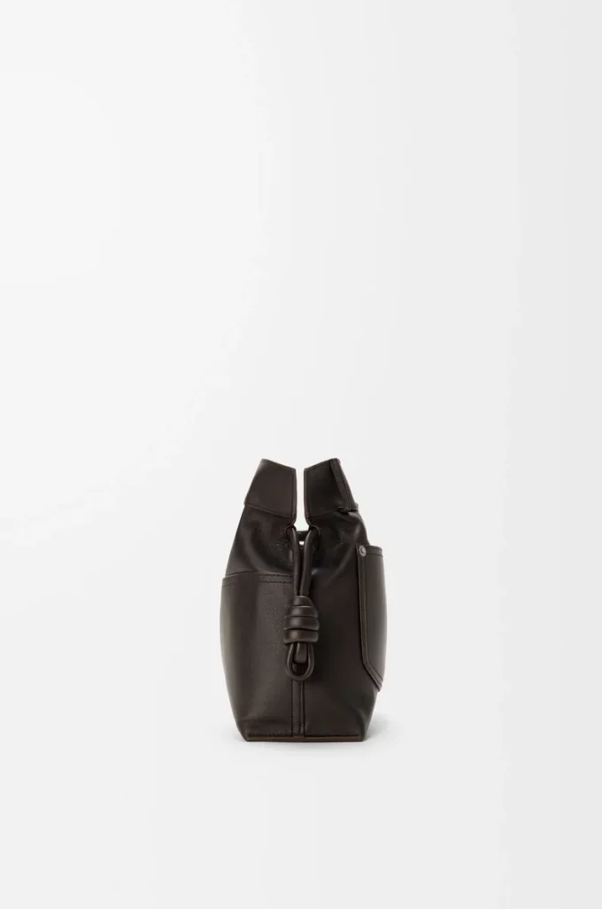 Bolso de mano Flamenco mediano Panta en piel de becerro brillante marrón vintage Bolso de mano Flamenco mediano Panta en piel de becerro brillante marrón vintage