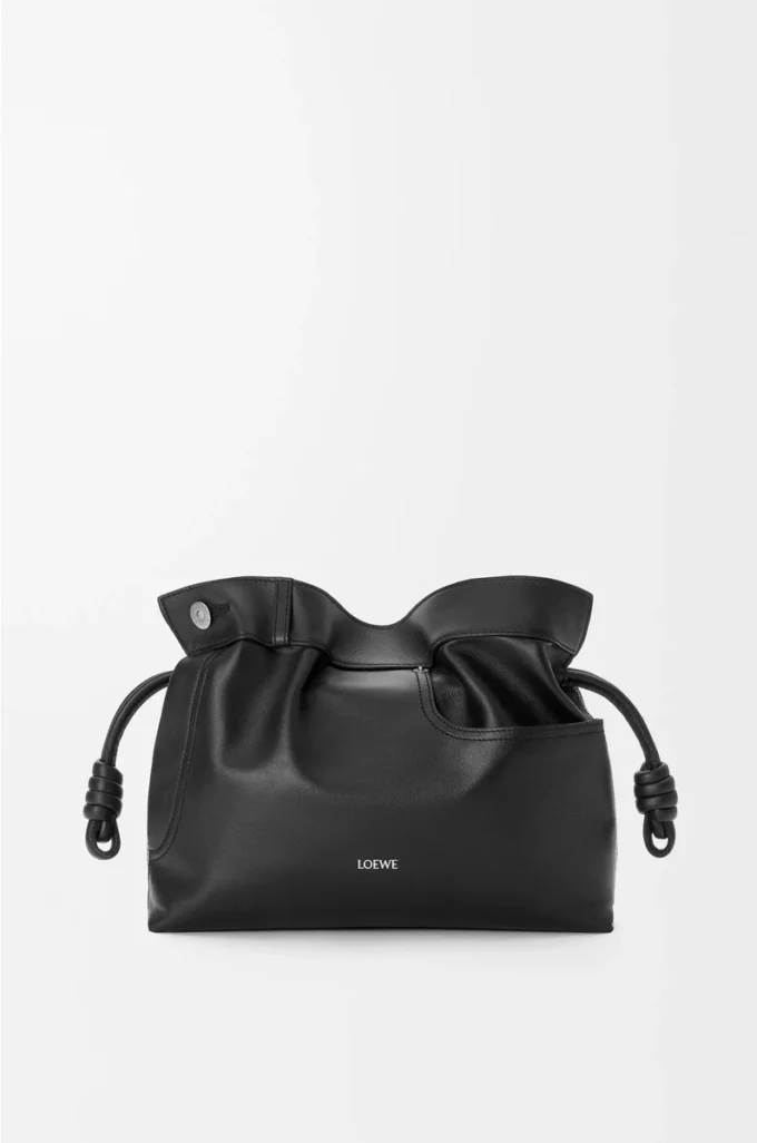 Bolso de mano Flamenco mediano Panta en piel de becerro brillante Negro Bolso de mano Flamenco mediano Panta en piel de becerro brillante Negro