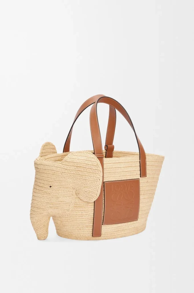 Bolso Elephant Basket en rafia y piel de becerro Natural/Tan Bolso Elephant Basket en rafia y piel de becerro Natural/Tan