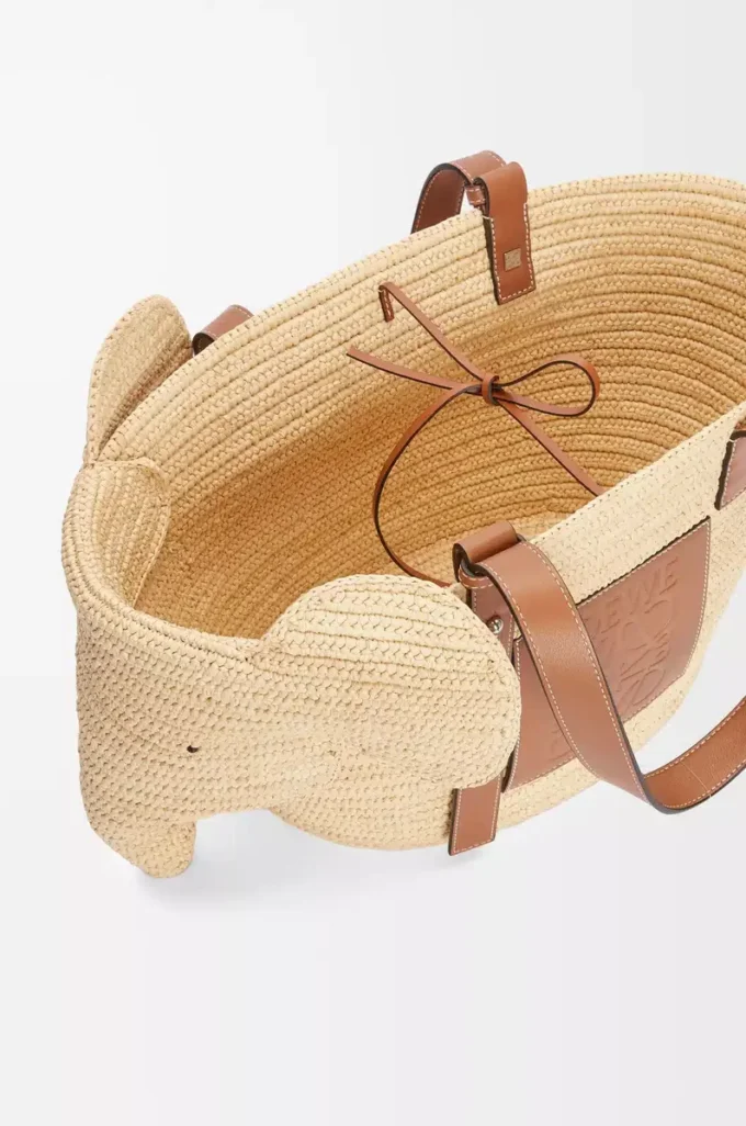 Bolso Elephant Basket en rafia y piel de becerro Natural/Tan Bolso Elephant Basket en rafia y piel de becerro Natural/Tan