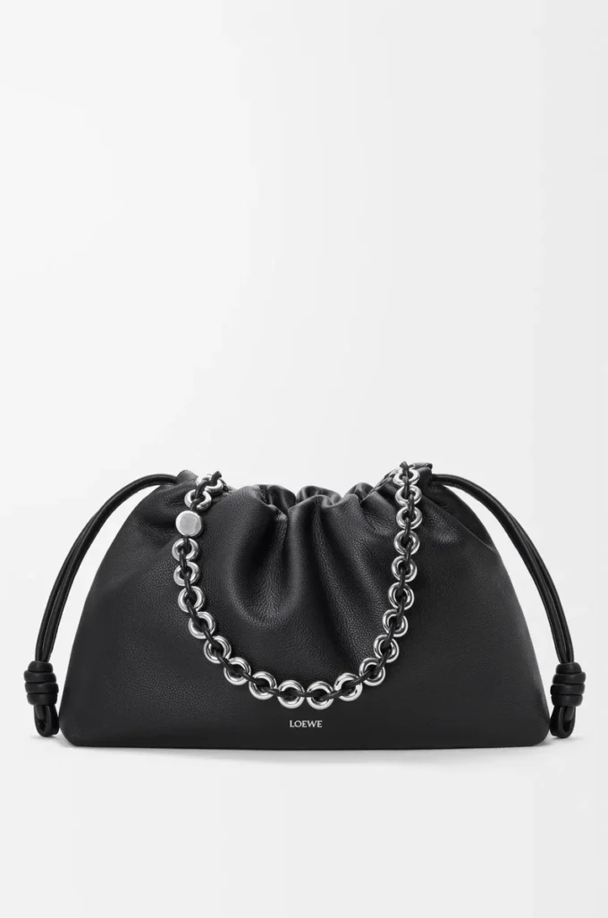 Bolso Flamenco grande en piel de becerro de grano fino color negro Bolso Flamenco grande en piel de becerro de grano fino color negro