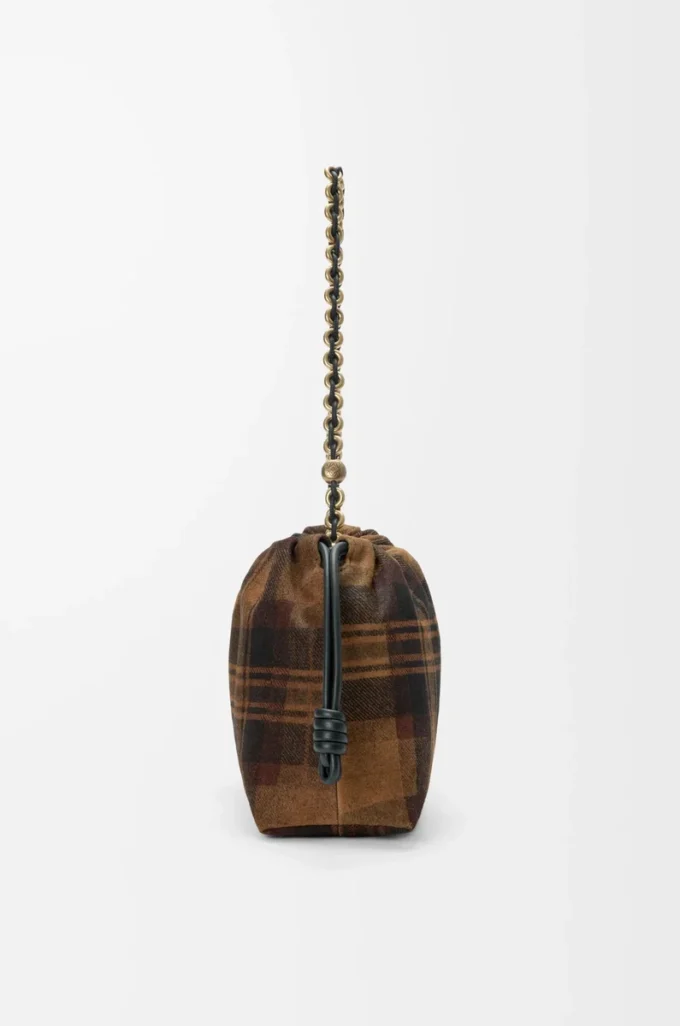 Bolso Flamenco mediano en ante tartán marrón claro/negro Bolso Flamenco mediano en ante tartán marrón claro/negro