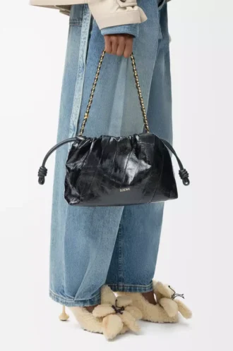 Bolso Flamenco mediano en piel de anguila, color negro