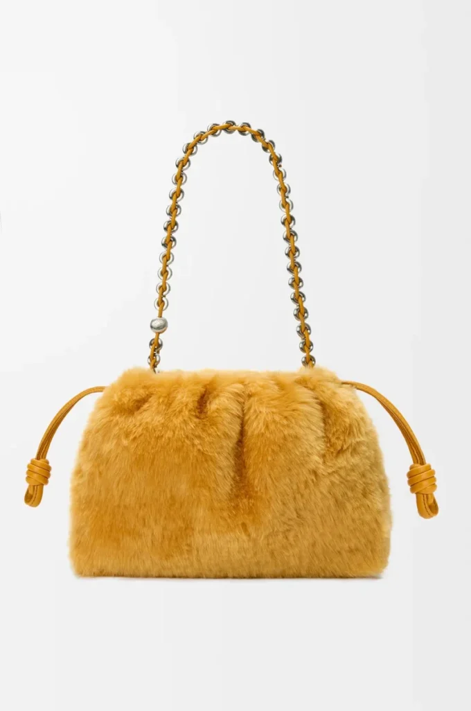 Bolso Flamenco mediano en piel de oveja amarilla Bolso Flamenco mediano en piel de oveja amarilla