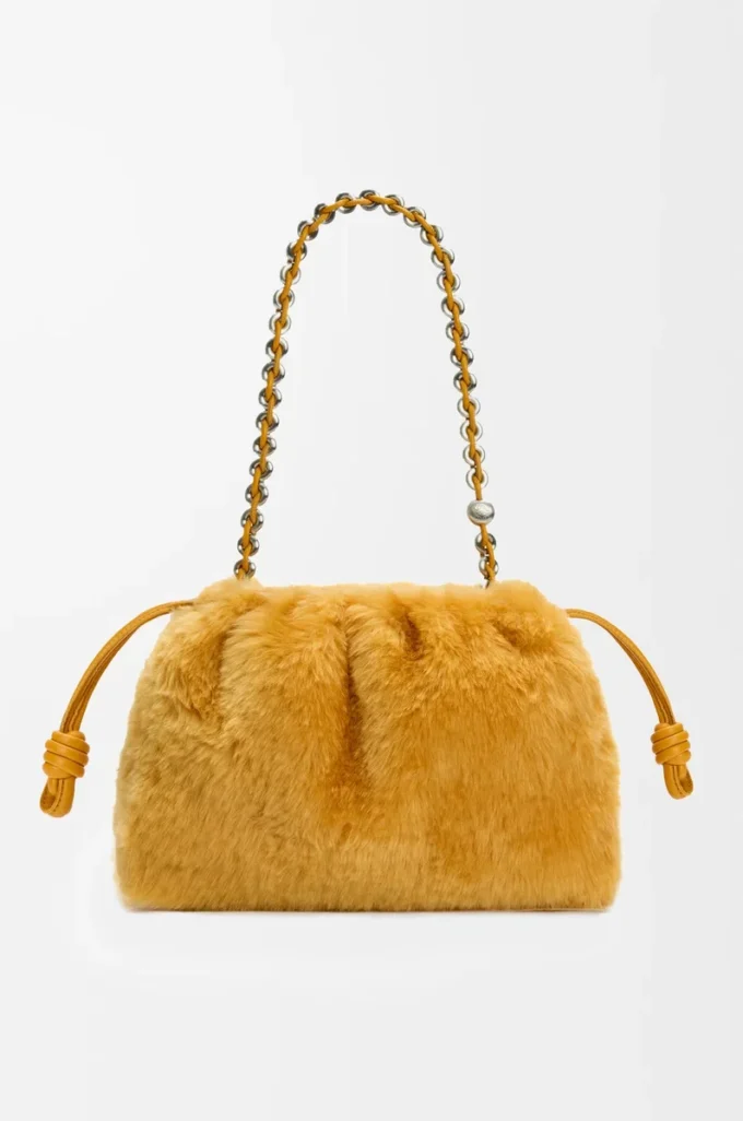 Bolso Flamenco mediano en piel de oveja amarilla Bolso Flamenco mediano en piel de oveja amarilla